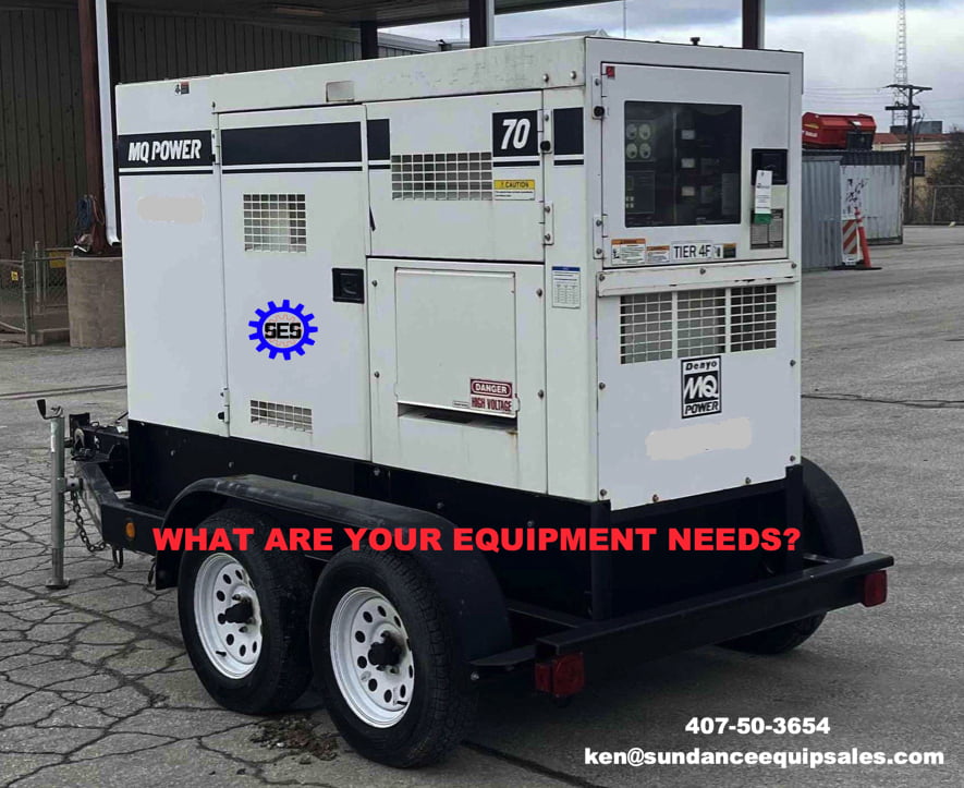 Sundance Equipment Sales. SES. Mobile and standby industrial white auxiliary diesel generator for emergency power supply isolated on a white background. Generator backup power. For emergency use of electricity.